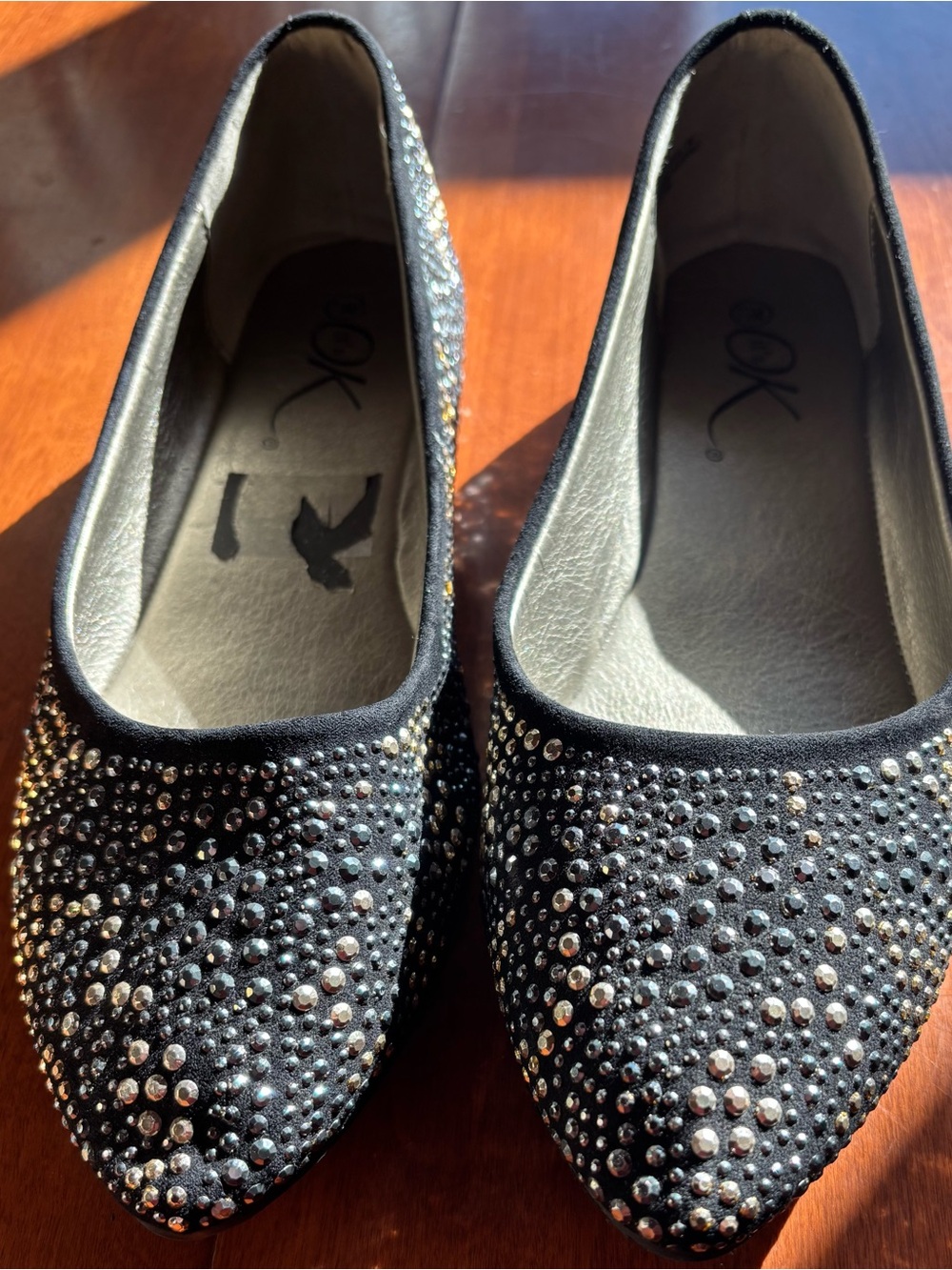 OK Black Embellished Pointed-Toe Flats